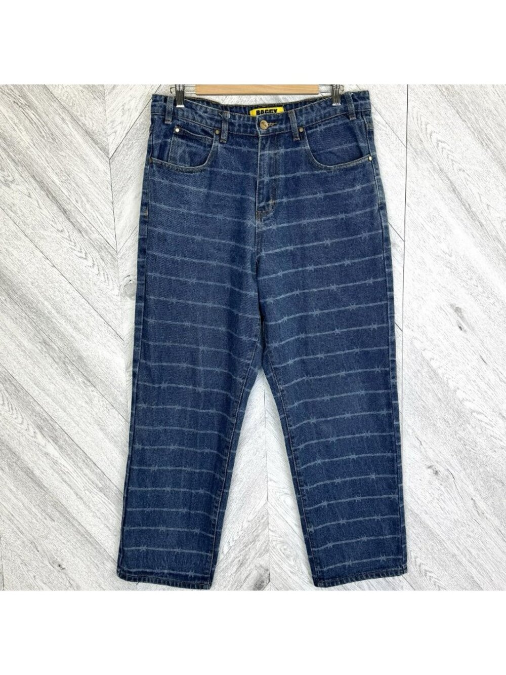 Butter Baggy Very Baggy Jeans Mens 32x28 Blue Wide Leg Denim Skate Barbed Wire